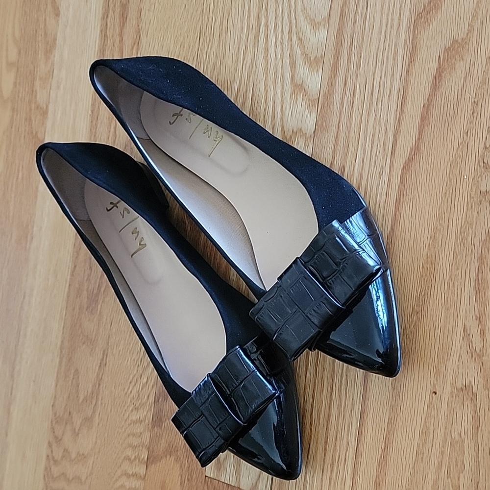 fs/ny Black Leather Women's Flats with Bow Detail - Picture 5 of 11